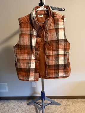 Plaid Quilted Vest in Rust and Cream